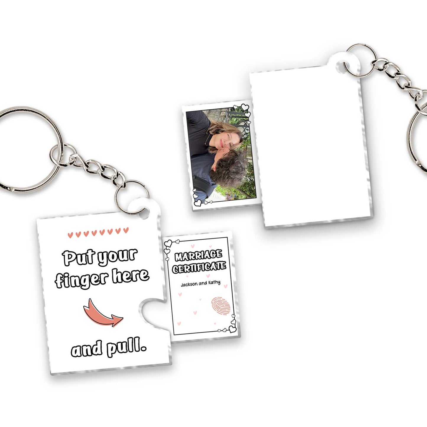 Couple - Put Your Finger Here And Pull - Personalized Photo Acrylic Slider Card Keychain
