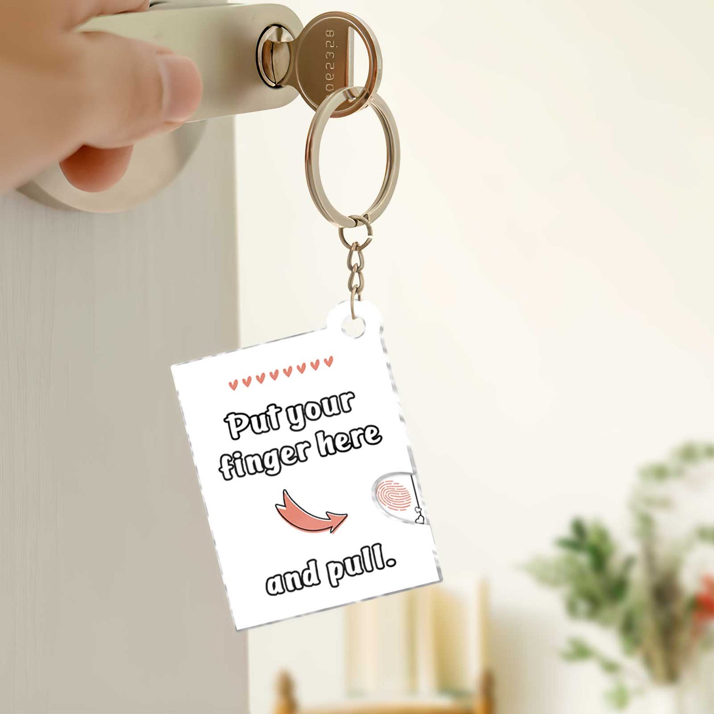 Couple - Put Your Finger Here And Pull - Personalized Photo Acrylic Slider Card Keychain