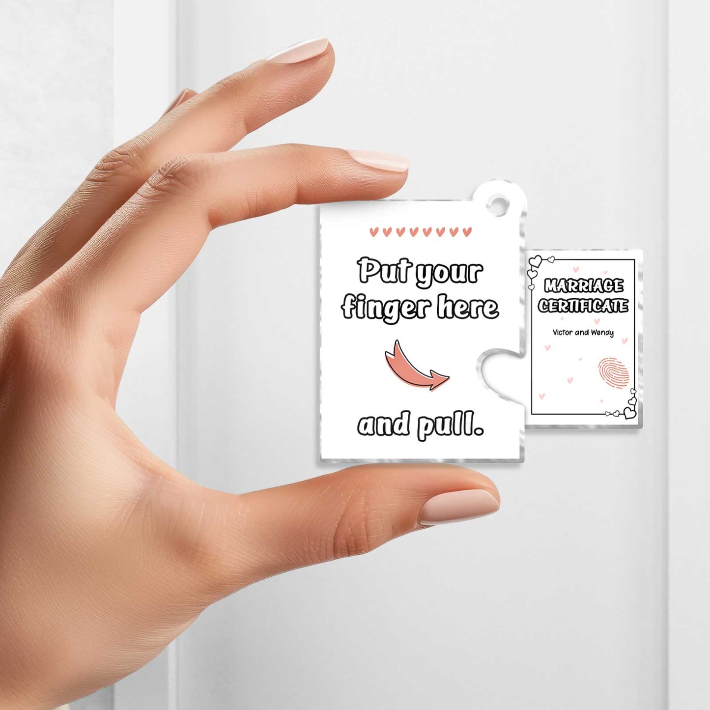 Couple - Put Your Finger Here And Pull - Personalized Photo Acrylic Slider Card Keychain