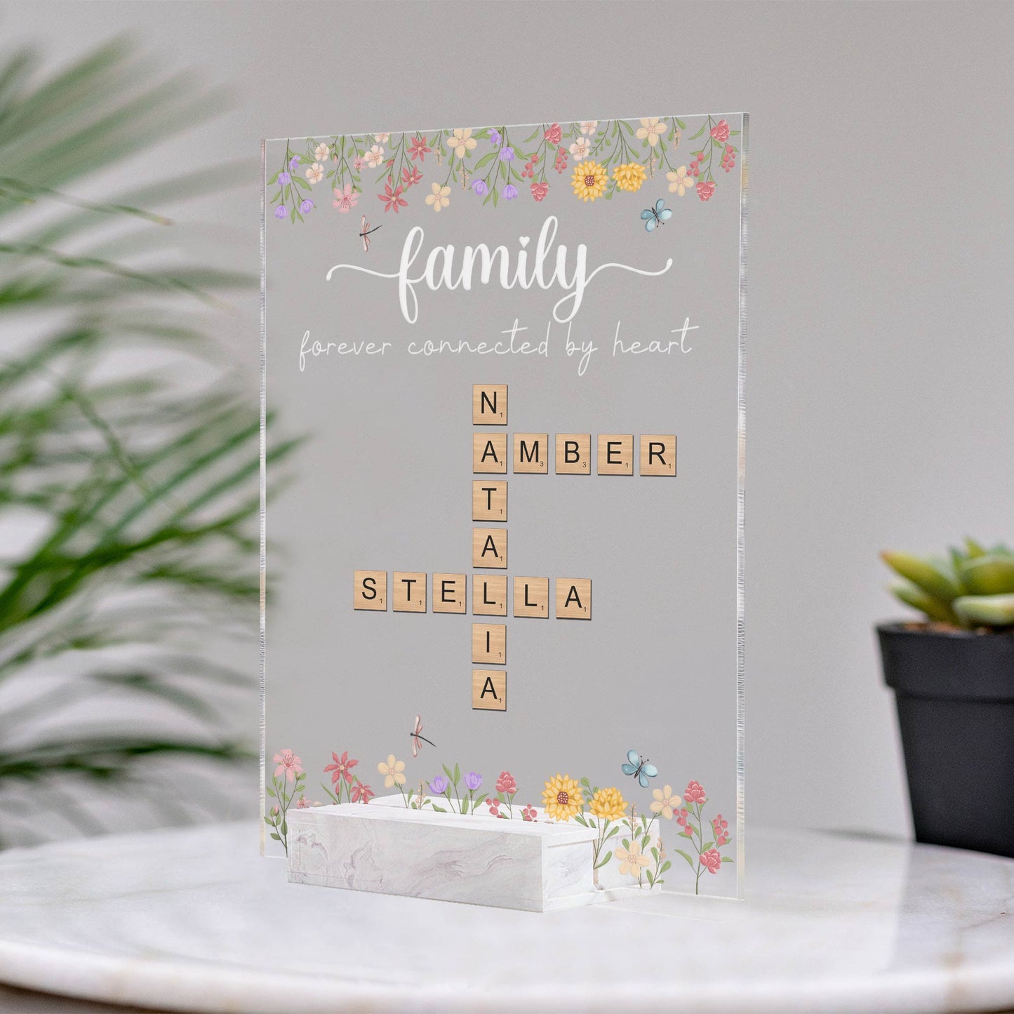 Bestie - Forever Connected By Heart - Personalized Crossword Acrylic Plaque