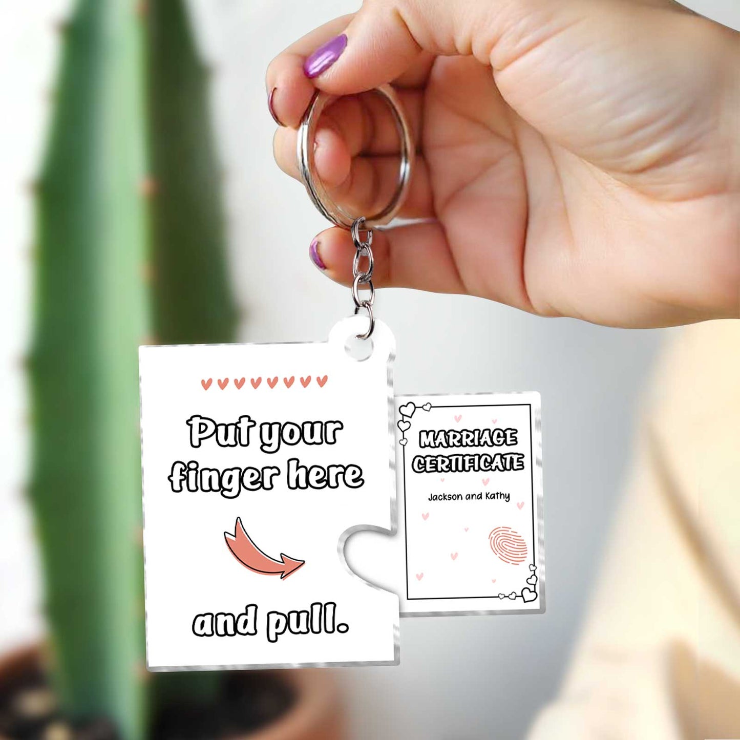 Couple - Put Your Finger Here And Pull - Personalized Photo Acrylic Slider Card Keychain