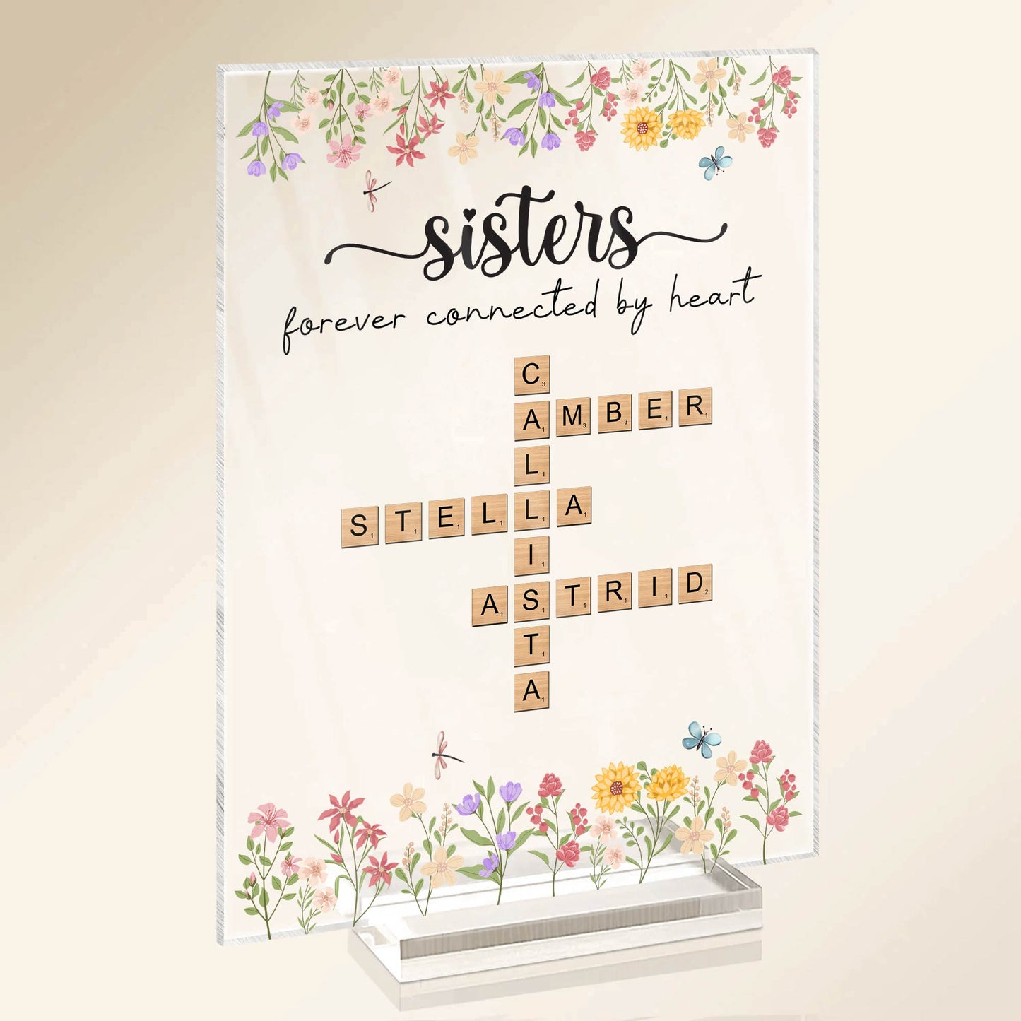 Bestie - Forever Connected By Heart - Personalized Crossword Acrylic Plaque