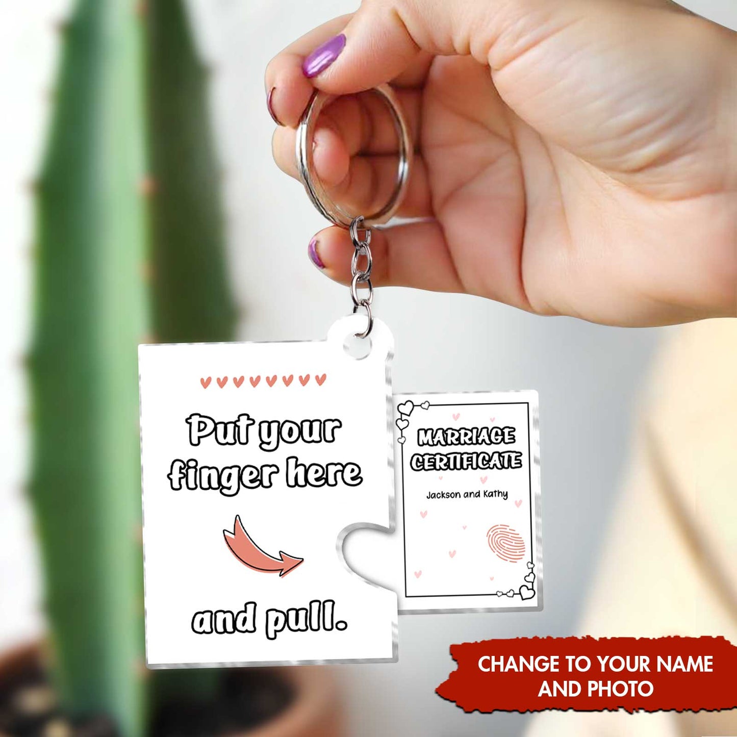 Couple - Put Your Finger Here And Pull - Personalized Photo Acrylic Slider Card Keychain