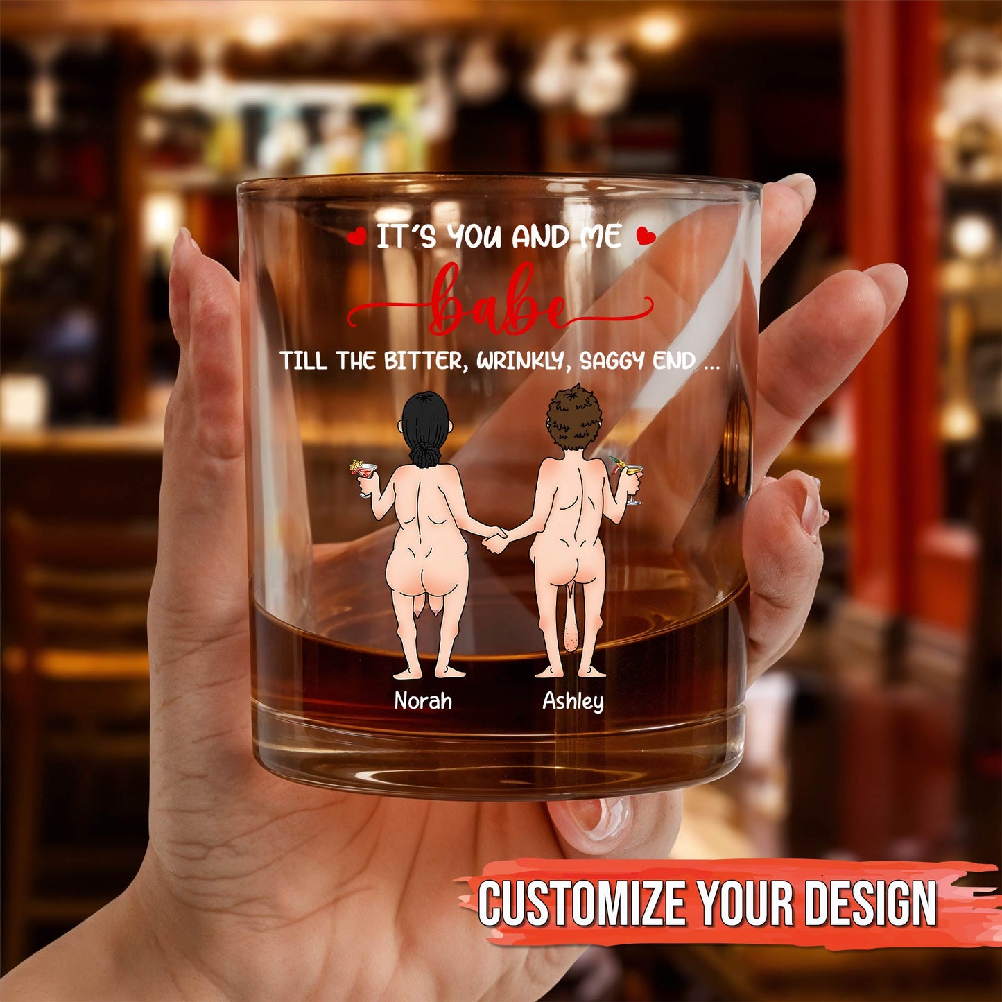 Couple - It's You And Me Babe - Personalized Whiskey Glass