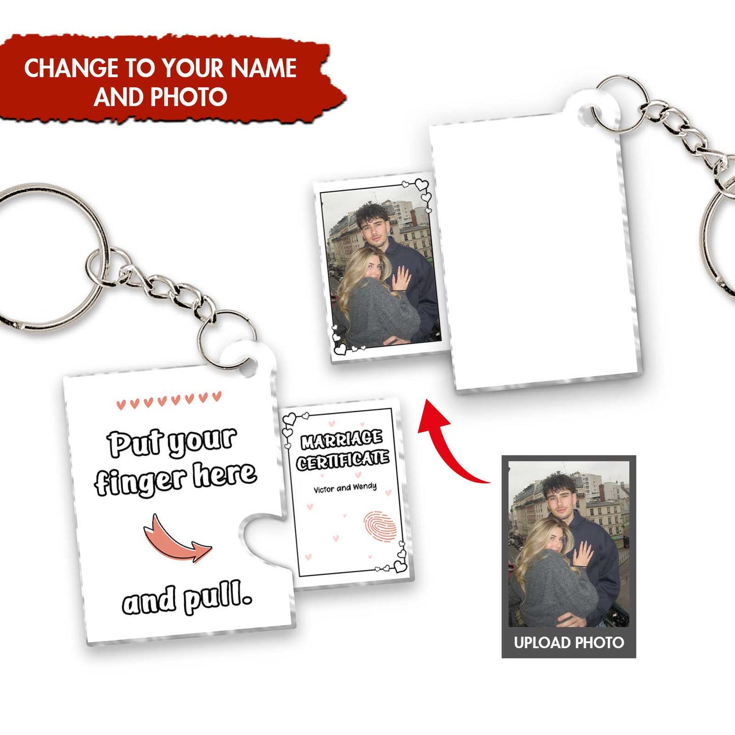 Couple - Put Your Finger Here And Pull - Personalized Photo Acrylic Slider Card Keychain