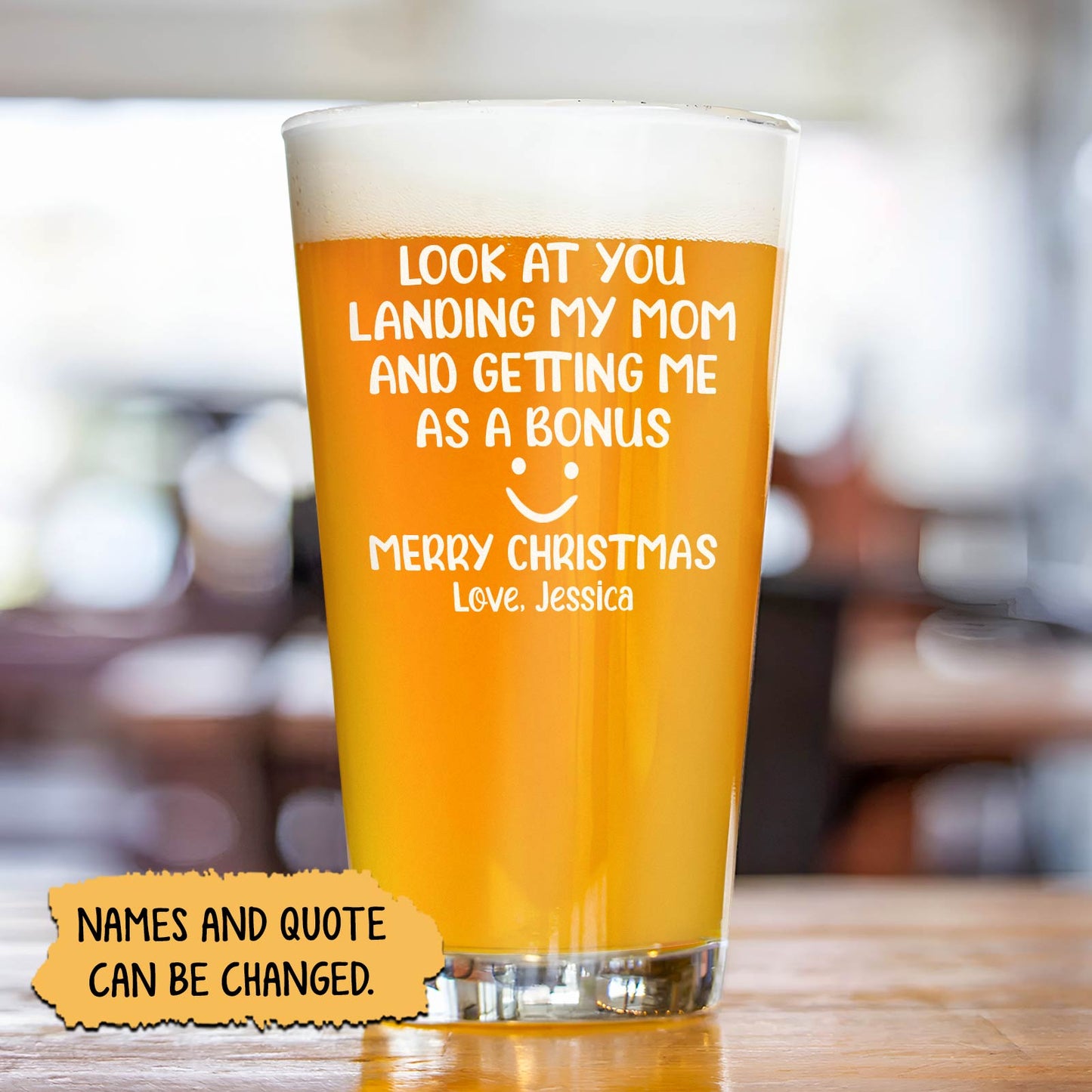 Family - Look At You Landing My Mom And Getting Me As A Bonus - Personalized Whiskey Glass & Beer Glass