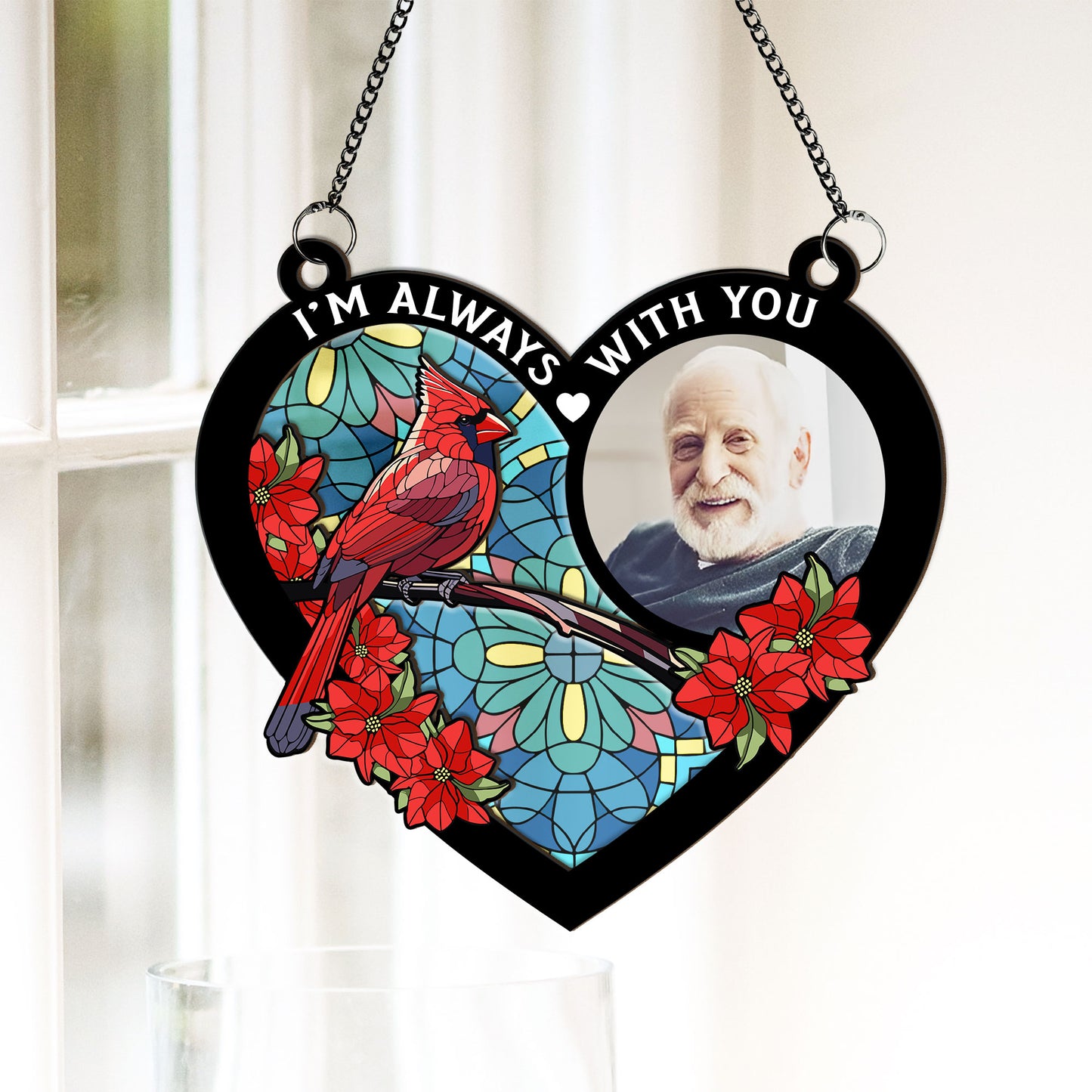 Family - Custom Photo I'm Always With You Memorial Heart - Personalized Window Hanging Suncatcher Ornament