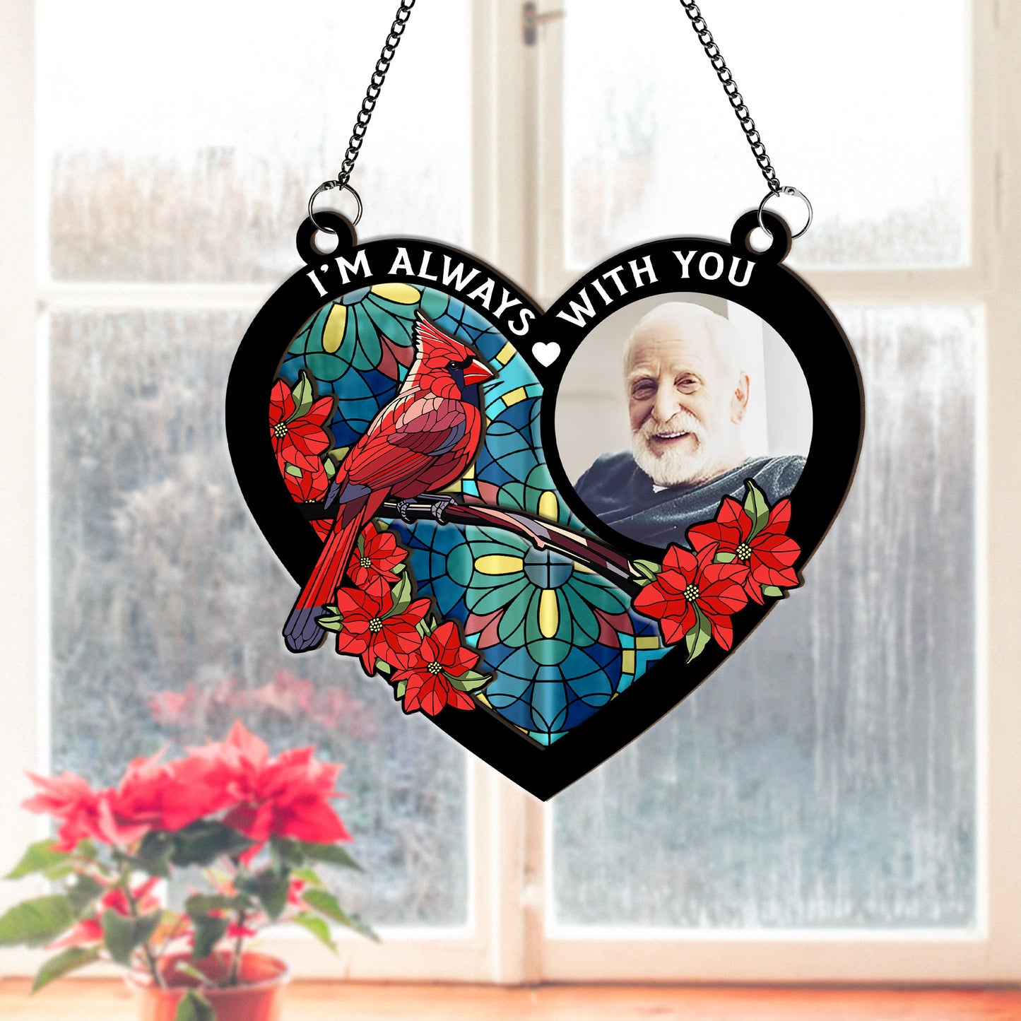 Family - Custom Photo I'm Always With You Memorial Heart - Personalized Window Hanging Suncatcher Ornament