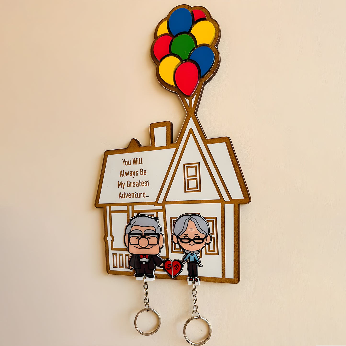 Couple - Cute Cartoon Couple - Personalized Key Hanger And Keychain