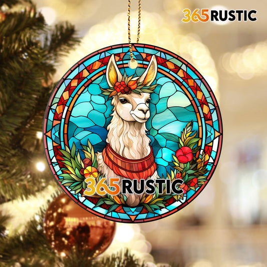 Christmas - Llama - Personalized Ceramic Ornament