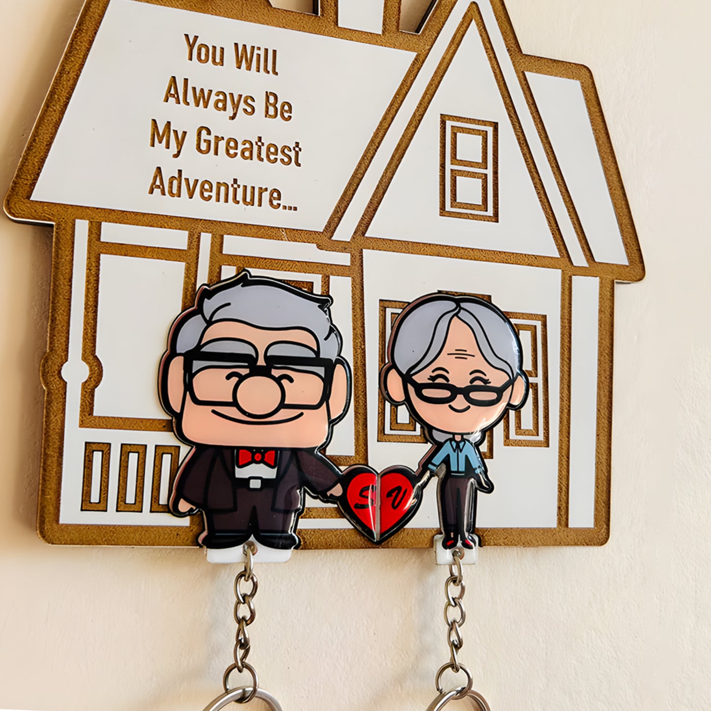 Couple - Cute Cartoon Couple - Personalized Key Hanger And Keychain