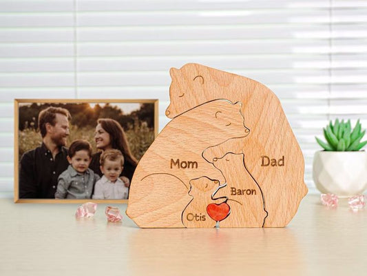 Family - Handcrafted-Wooden Bears Family Puzzle - Wooden Animal Carvings