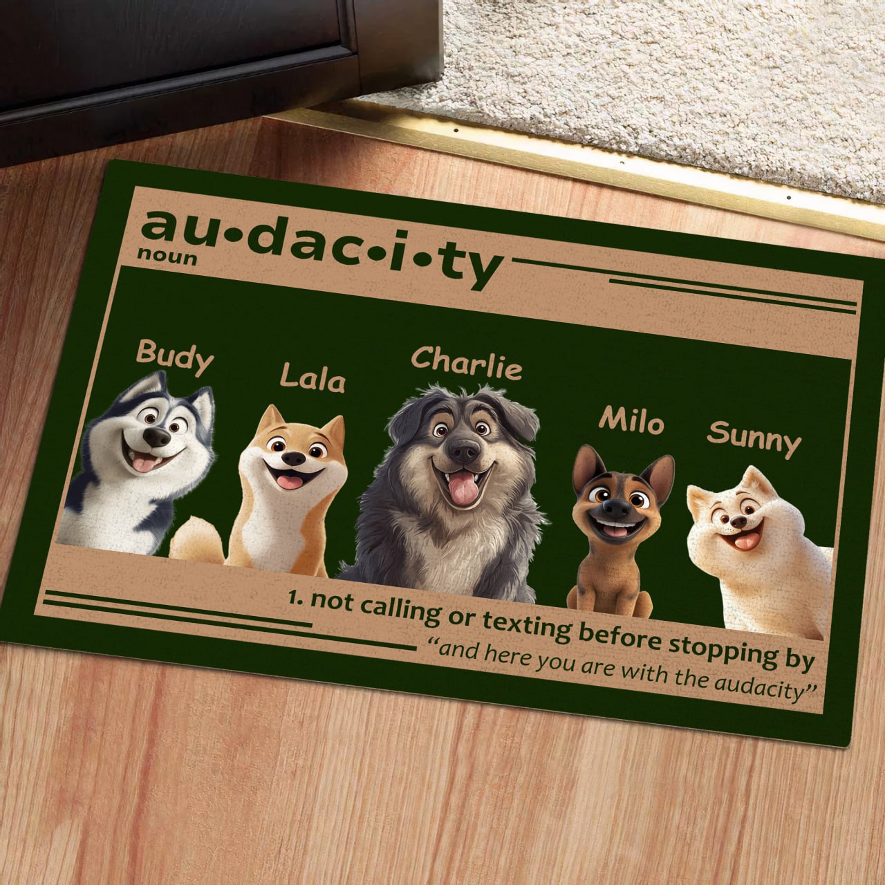 Pet Lover - Audacity (Noun), Not Calling Or Texting Before Stopping By - Personalized Pet Doormat