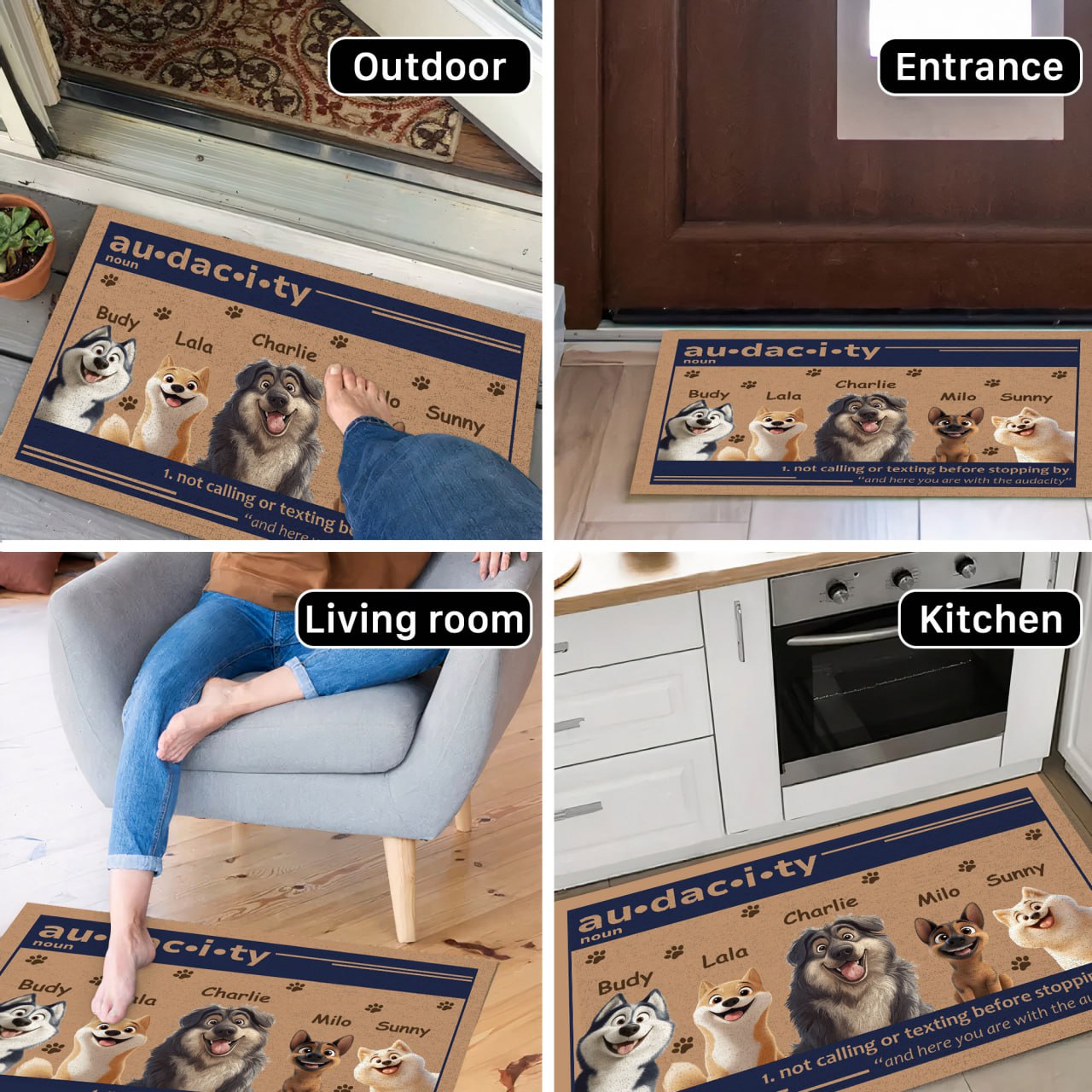 Pet Lover - Audacity (Noun), Not Calling Or Texting Before Stopping By - Personalized Pet Doormat