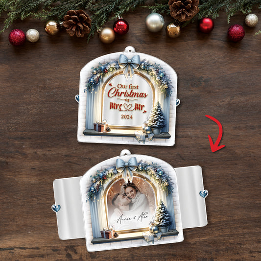 Couple - Our First Christmas As Mrs & Mr - Personalized Acrylic Slider Card