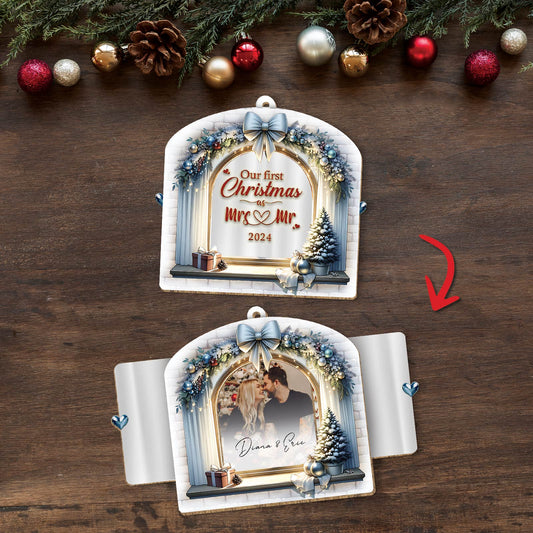 Couple - Our First Christmas As Mrs & Mr - Personalized Wooden Slider Card