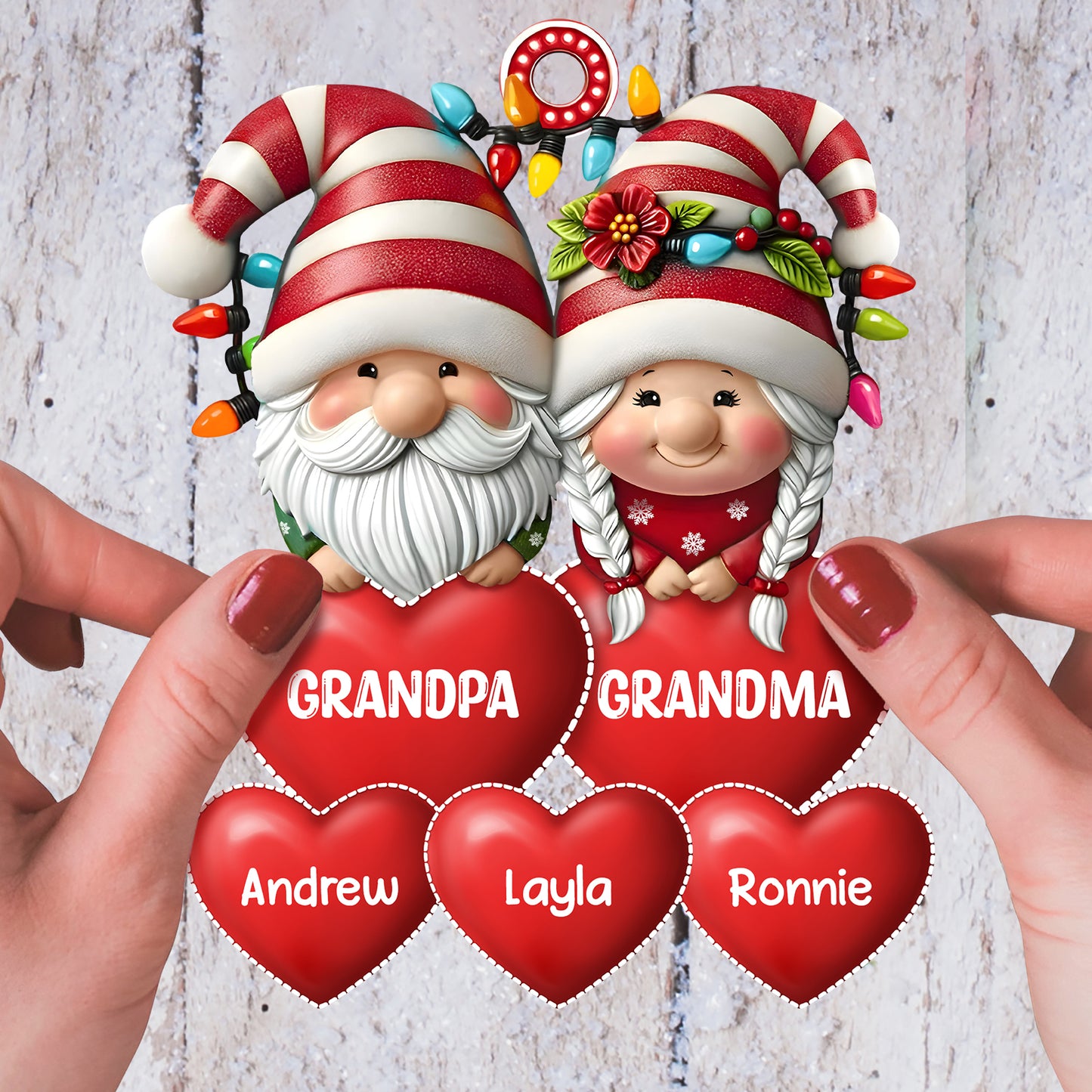 Family - Grandma & Grandpa Mom & Dad With Heart Kids - Personalized Acrylic Ornament