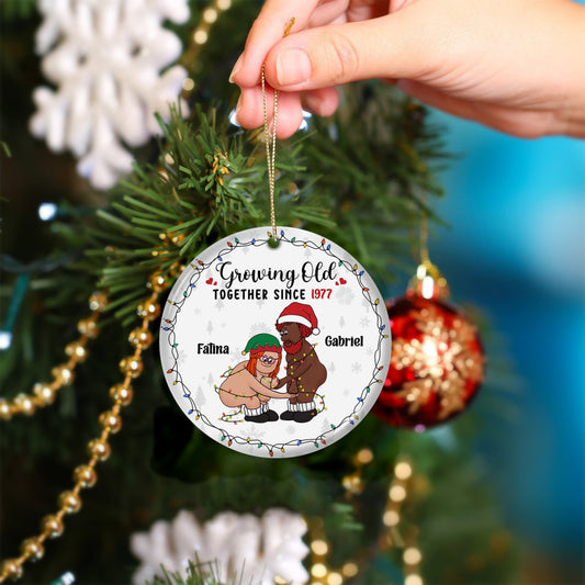 Couple - Growing Old Together - Personalized Circle Ceramic Ornament