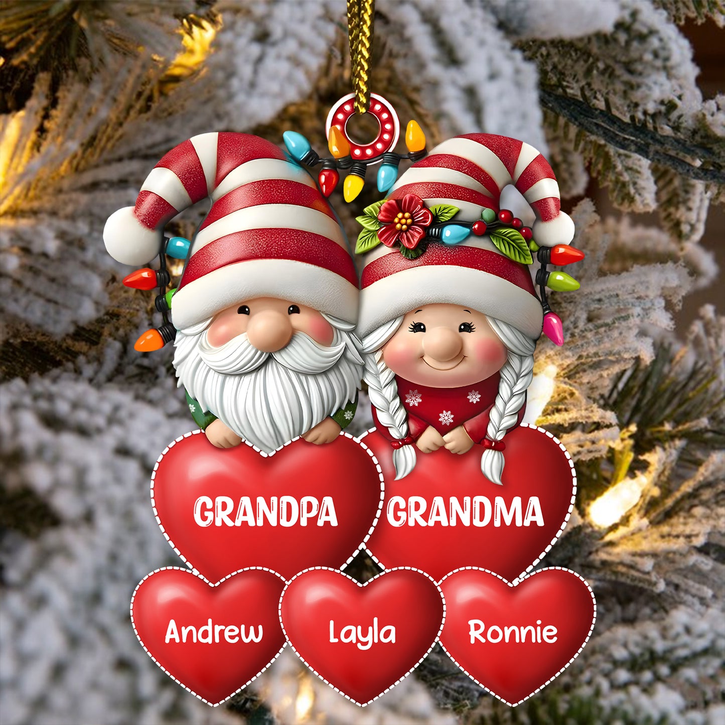 Family - Grandma & Grandpa Mom & Dad With Heart Kids - Personalized Acrylic Ornament