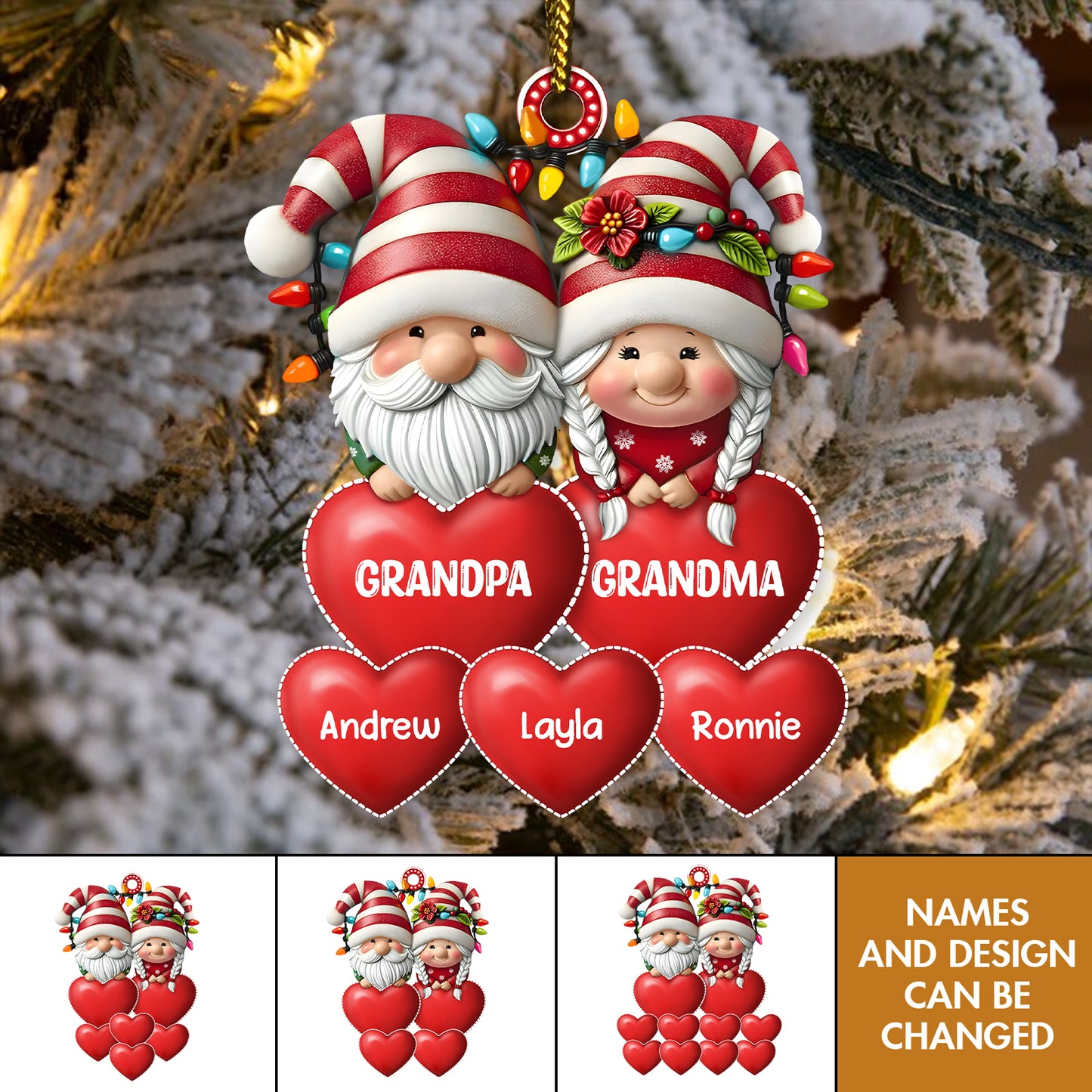 Family - Grandma & Grandpa Mom & Dad With Heart Kids - Personalized Acrylic Ornament