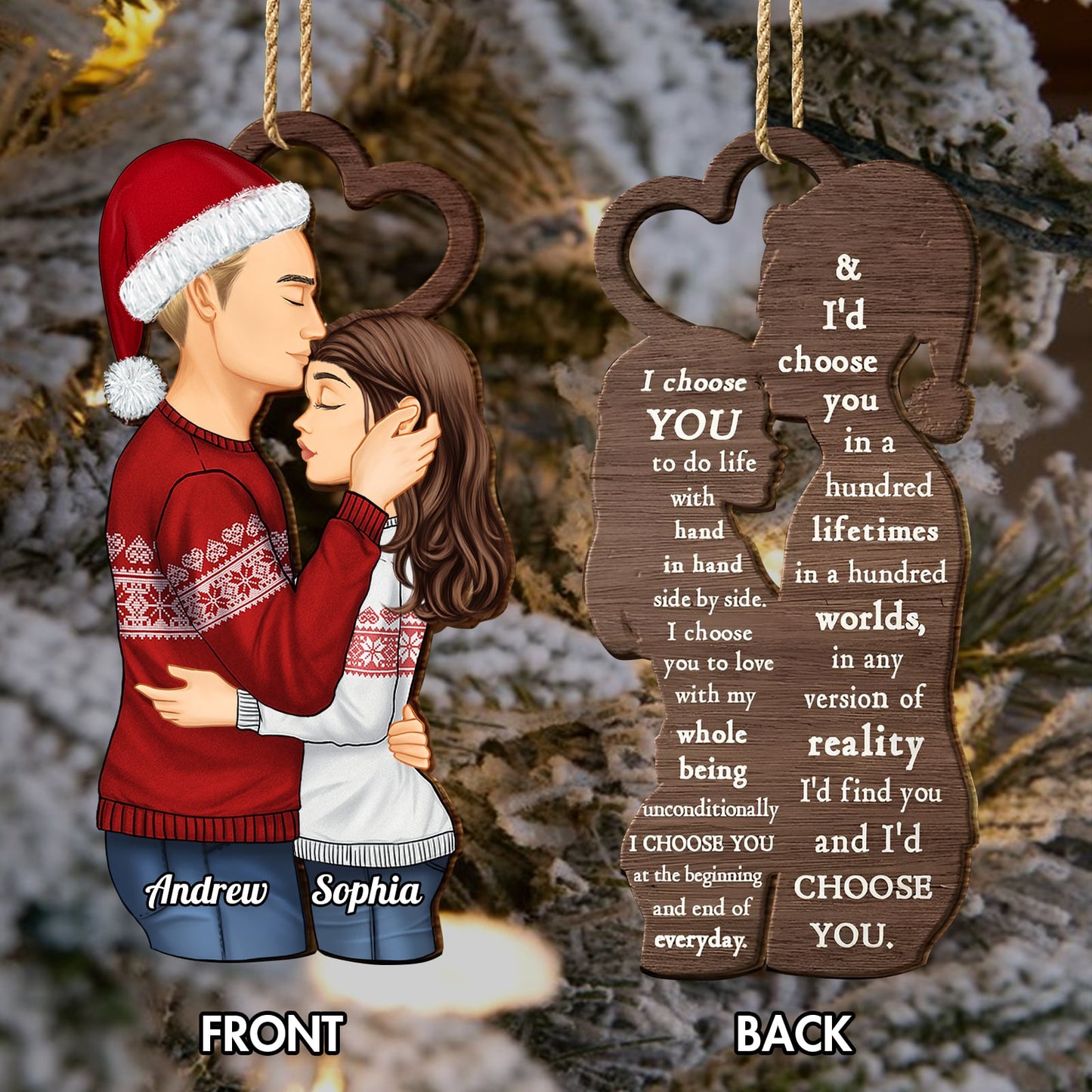 Christmas -  Couple Side View I Choose You - Personalized 2-Side Wooden Ornament