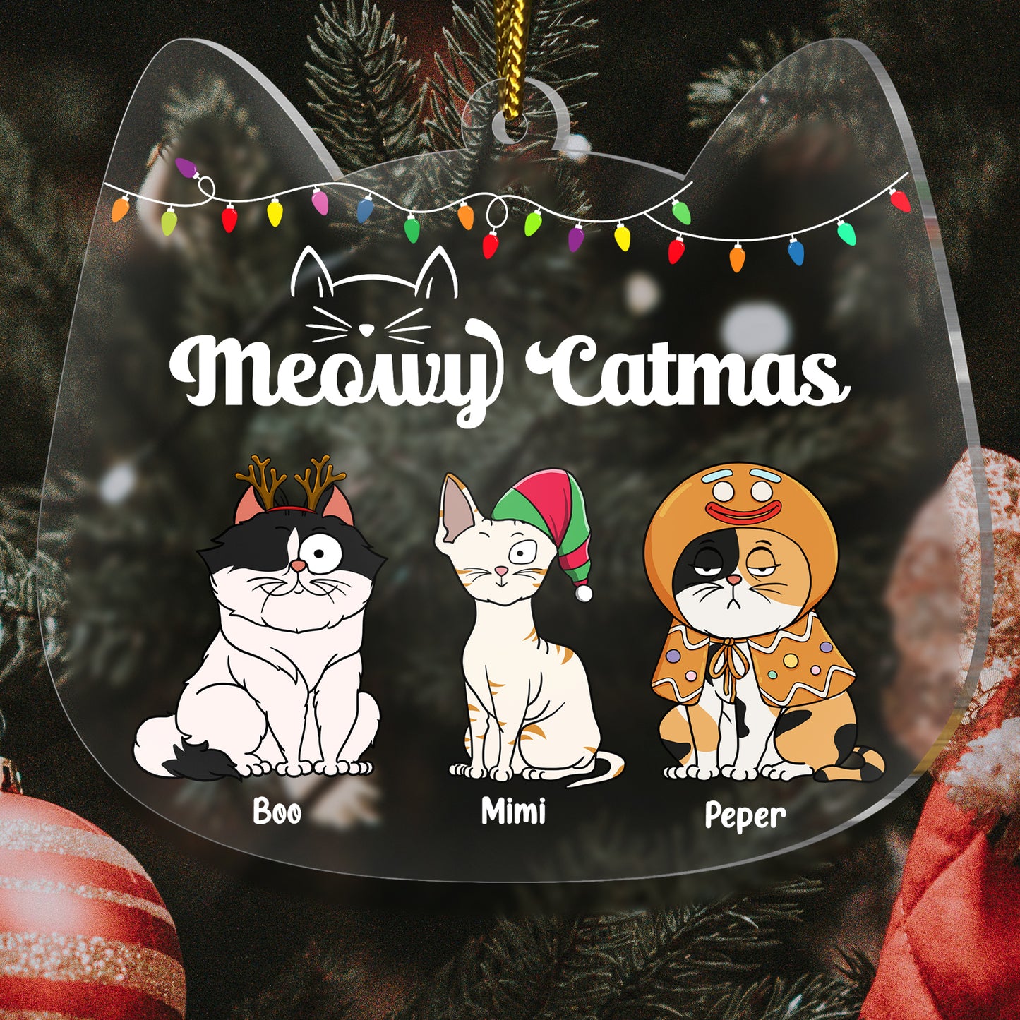 Pet Lovers - Meowy Catmas - Personalized Acrylic Ornament