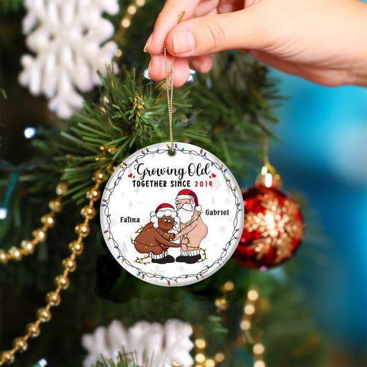 Couple - Growing Old Together - Personalized Circle Ceramic Ornament