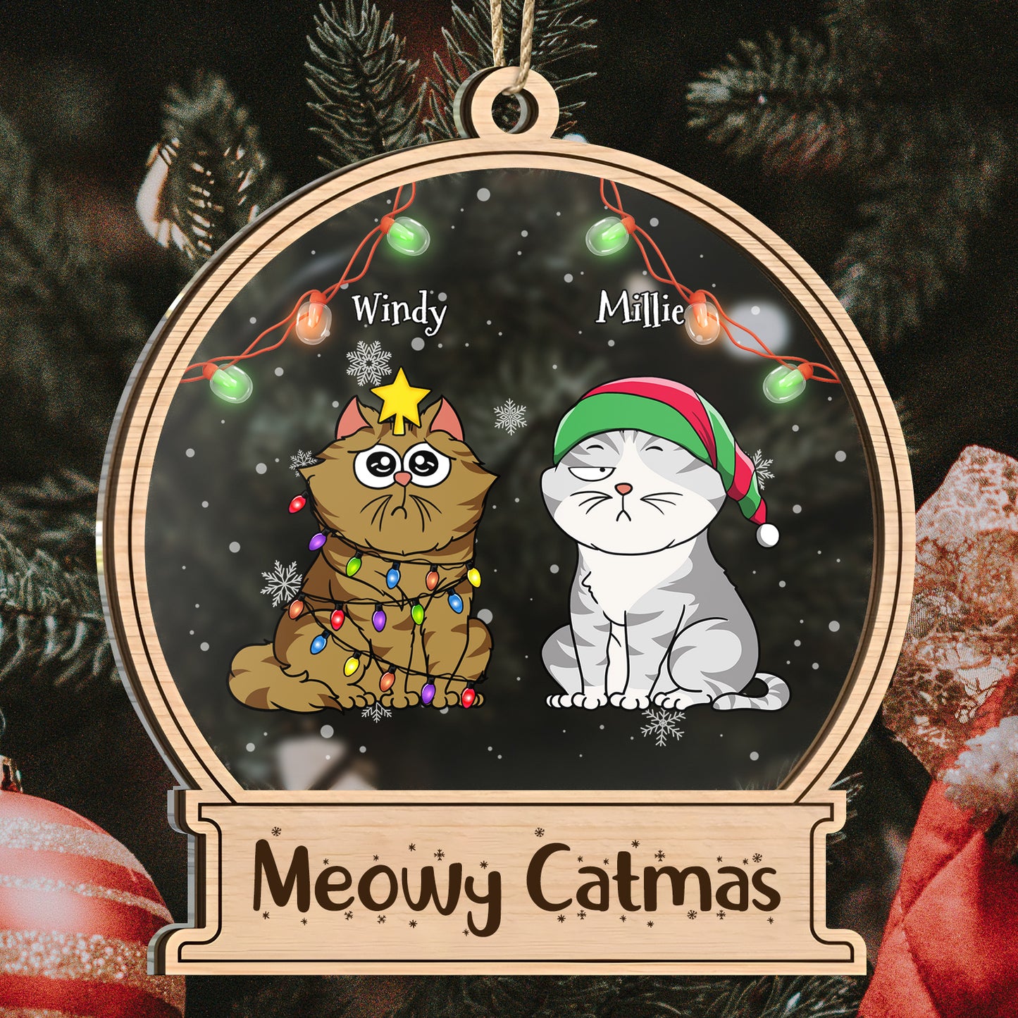 Pet Lovers - Meowy Catmas - Personalized 2-Layered Mix Ornament