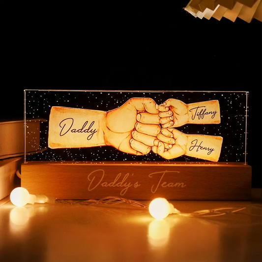 Father - Daddy's Team Fist Bump - Personalized Acrylic LED Night Light