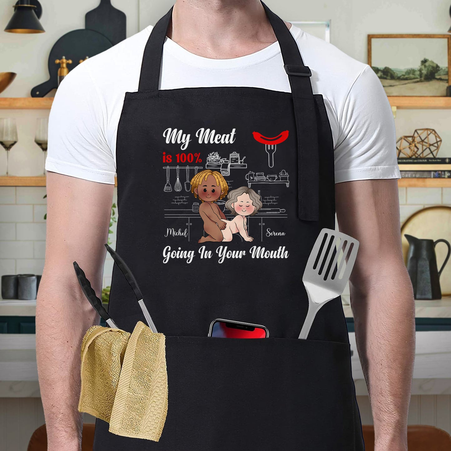 Couple - My Meat Is 100% Going In Your Mouth - Personalized Aprons