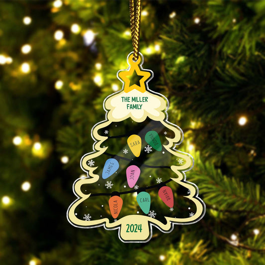 Family - Christmas Tree With Cutesy Bulb - Personalized Acrylic Ornament