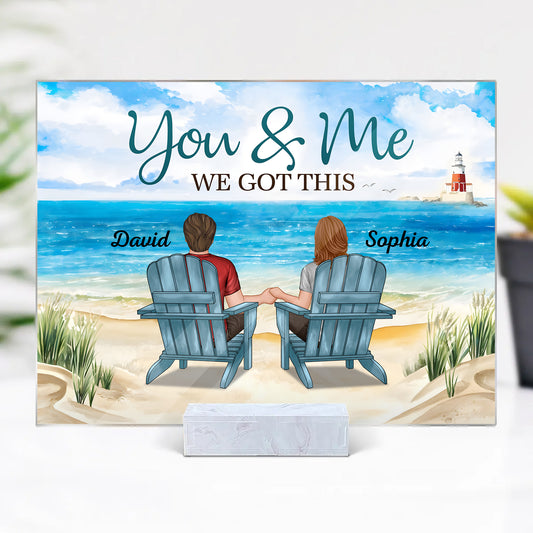 Couple - Back View Couple Sitting Beach Landscape - Personalized Acrylic Plaque