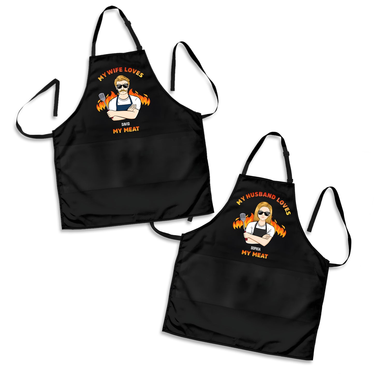 Couple - My Wife/Husband Loves My Meat - Personalized Aprons