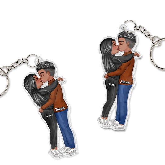 Couple - Hugging Couple - Personalized Acrylic Keychain