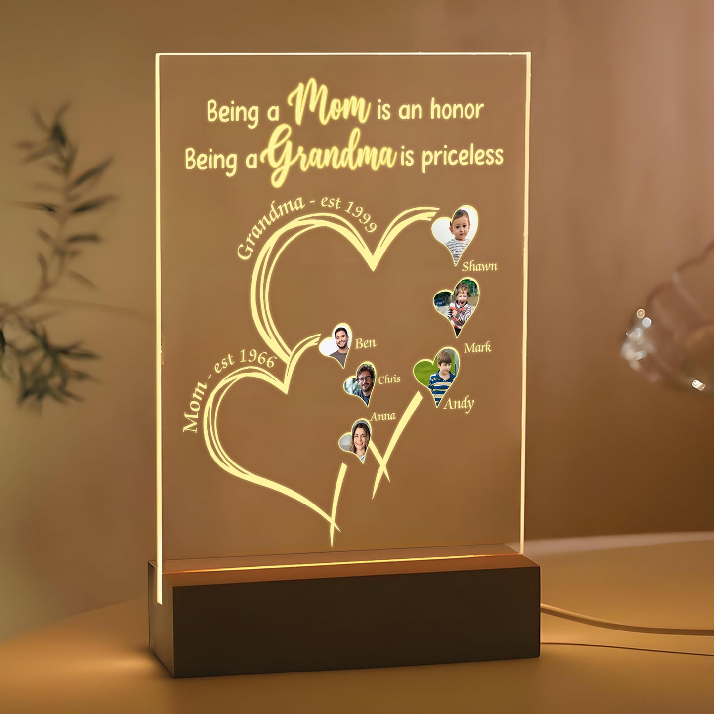 Family - Being A Mom Is An Honor, Being A Grammar Is Priceless - Personalized Rectangle LED Night Light