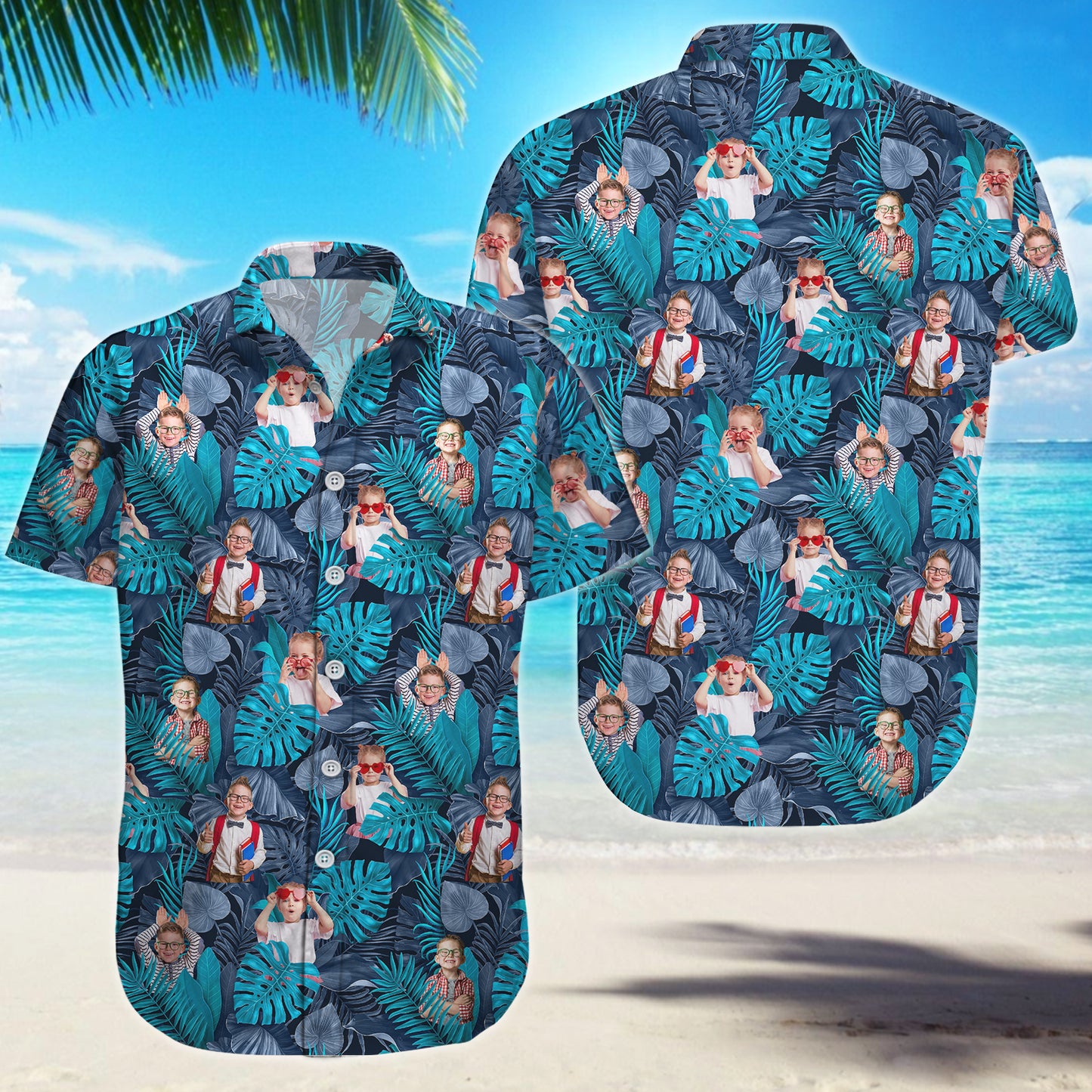 Custom Shirt – Blue Tropical Linen Shirt