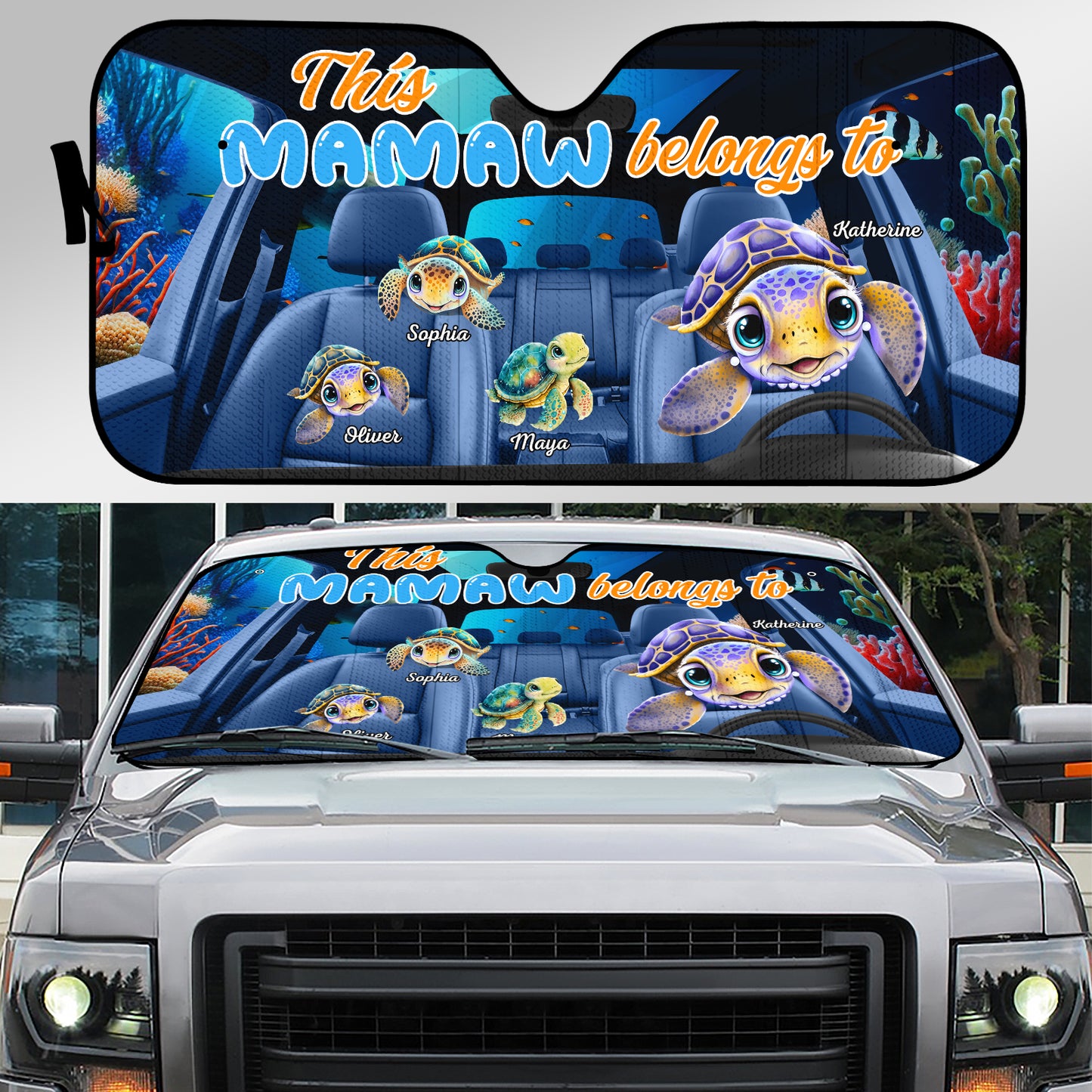 Family - This Grandma Belongs To Turtle Summer - Personalized Car Sunshade