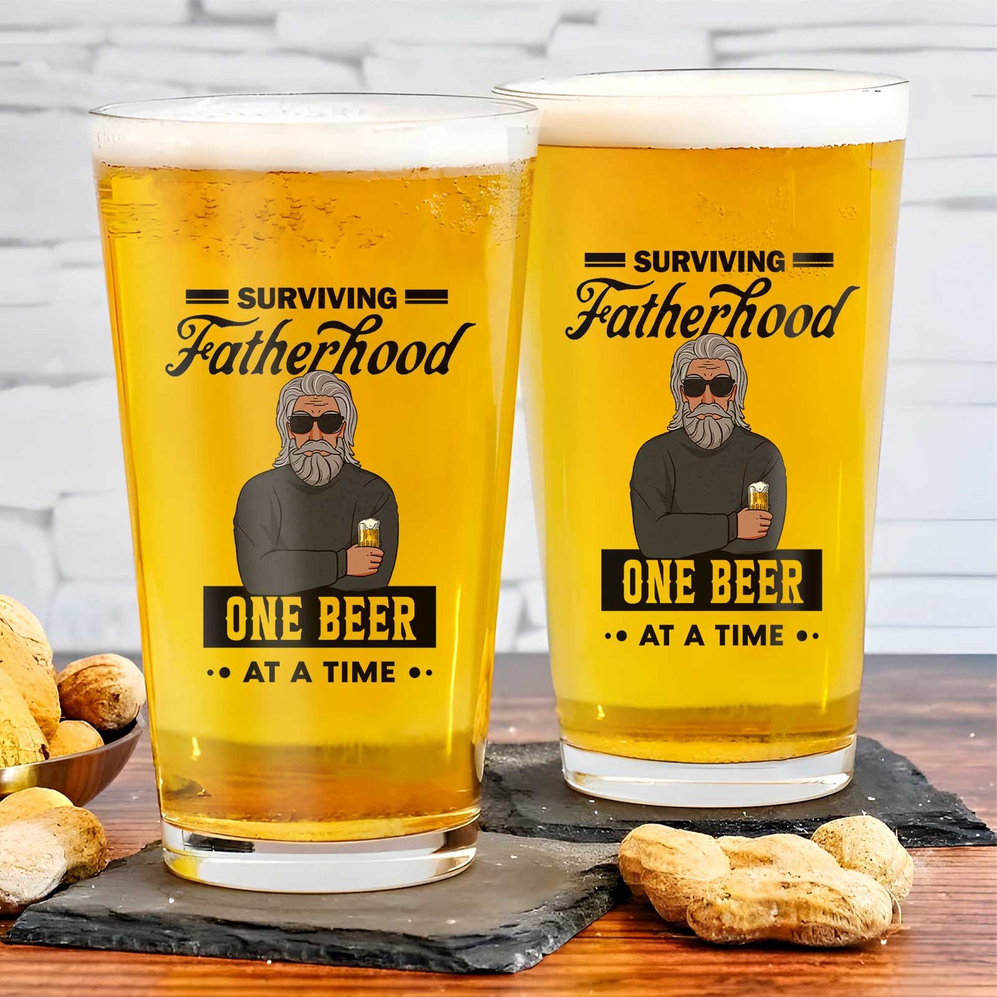 Father - Fatherhood - Personalized Beer Glass & Whiskey Glass