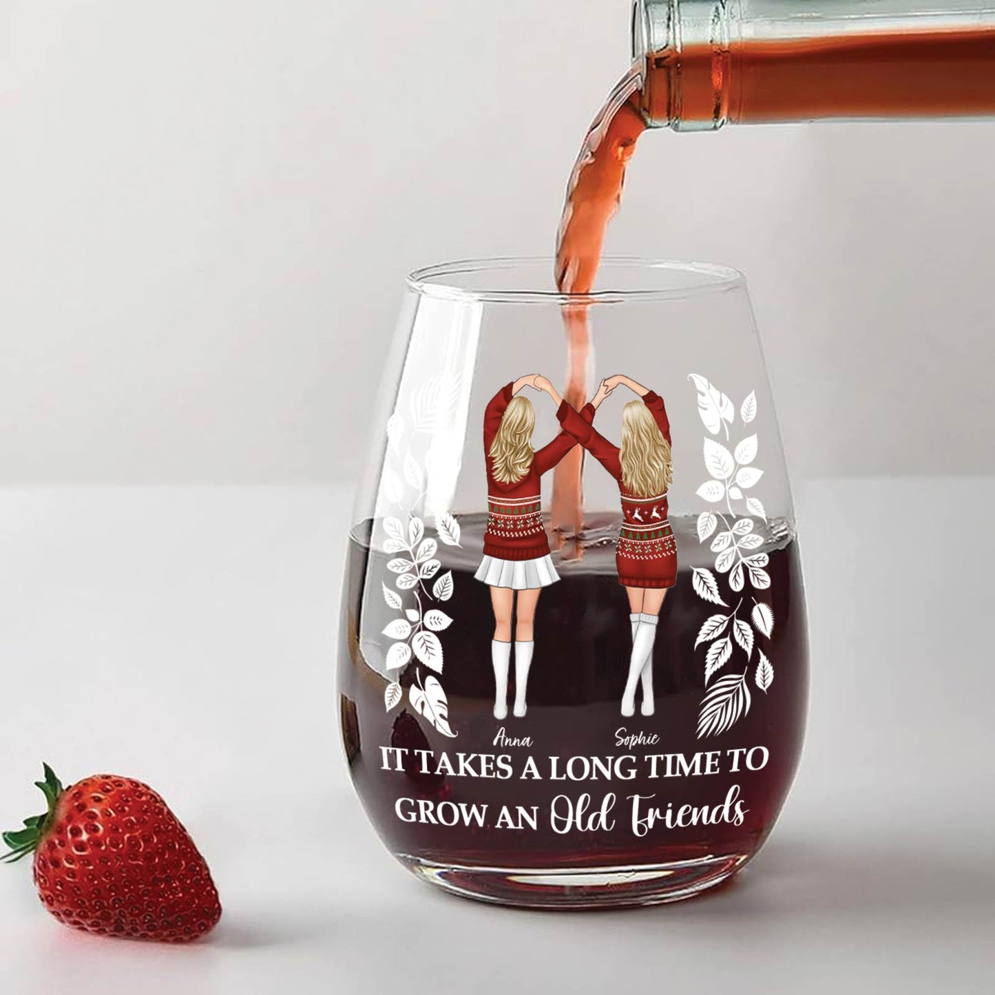 Bestie - It Takes A Long Time To Grown An Old Friend - Personalized Wine Glass