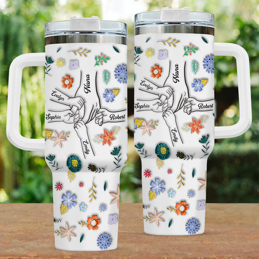 Family - We Are Born Of Love, Love Is Our Mum - Personalized Tumbler With Handle