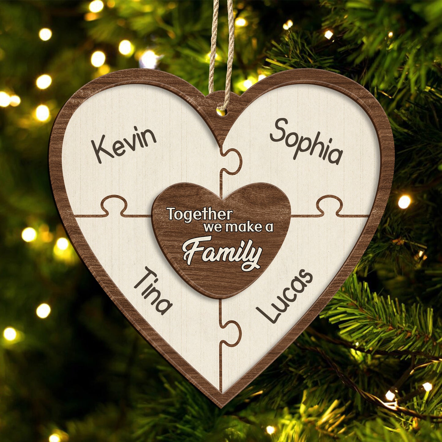 Family - Christmas Puzzle Together We Make A Family - Personalized 2-Layered Wooden Ornament