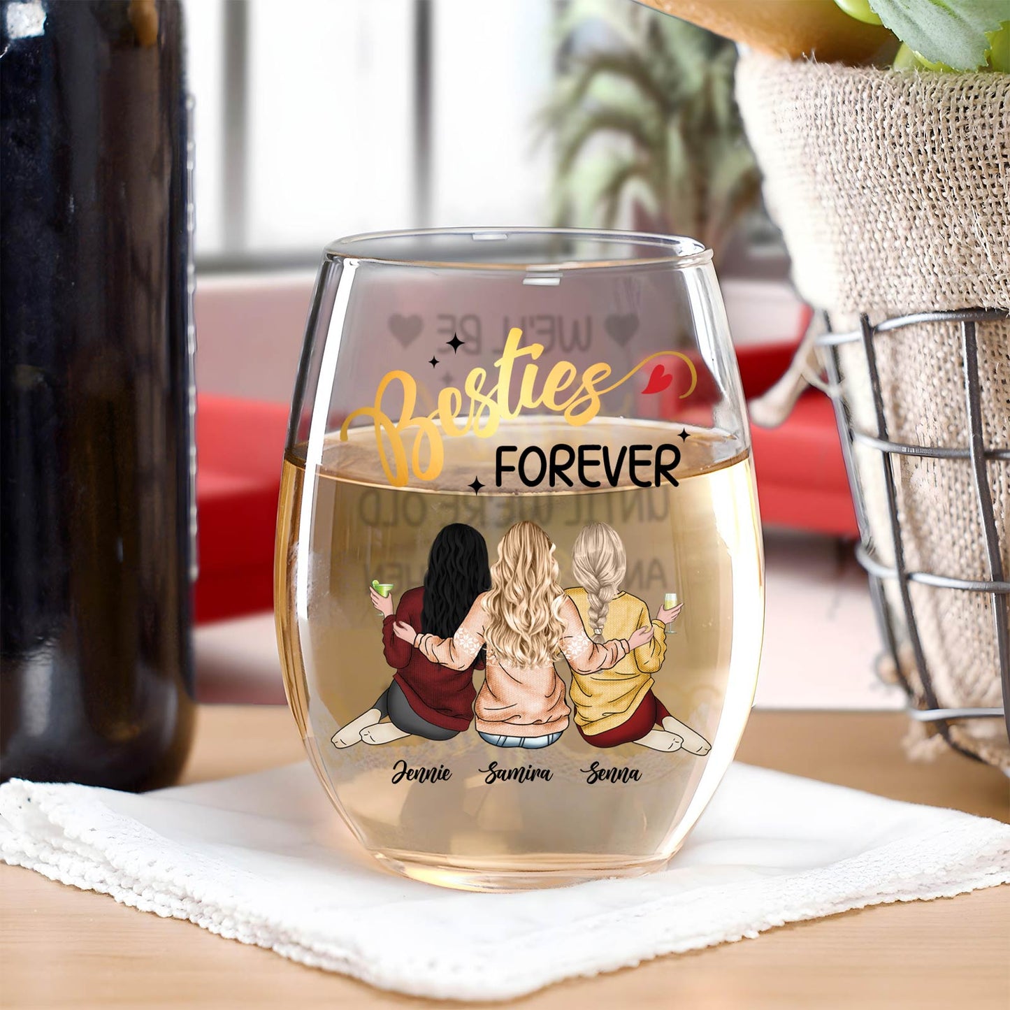 Bestie - Our Laughs Are Limitless. Our Memories Are Countless. Our Friendship Is Endless - Personalized Wine Glass