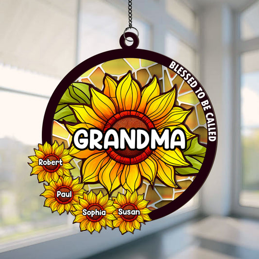 Family - Blessed To Be Called Grandma - Personalized Window Hanging Suncatcher Ornament