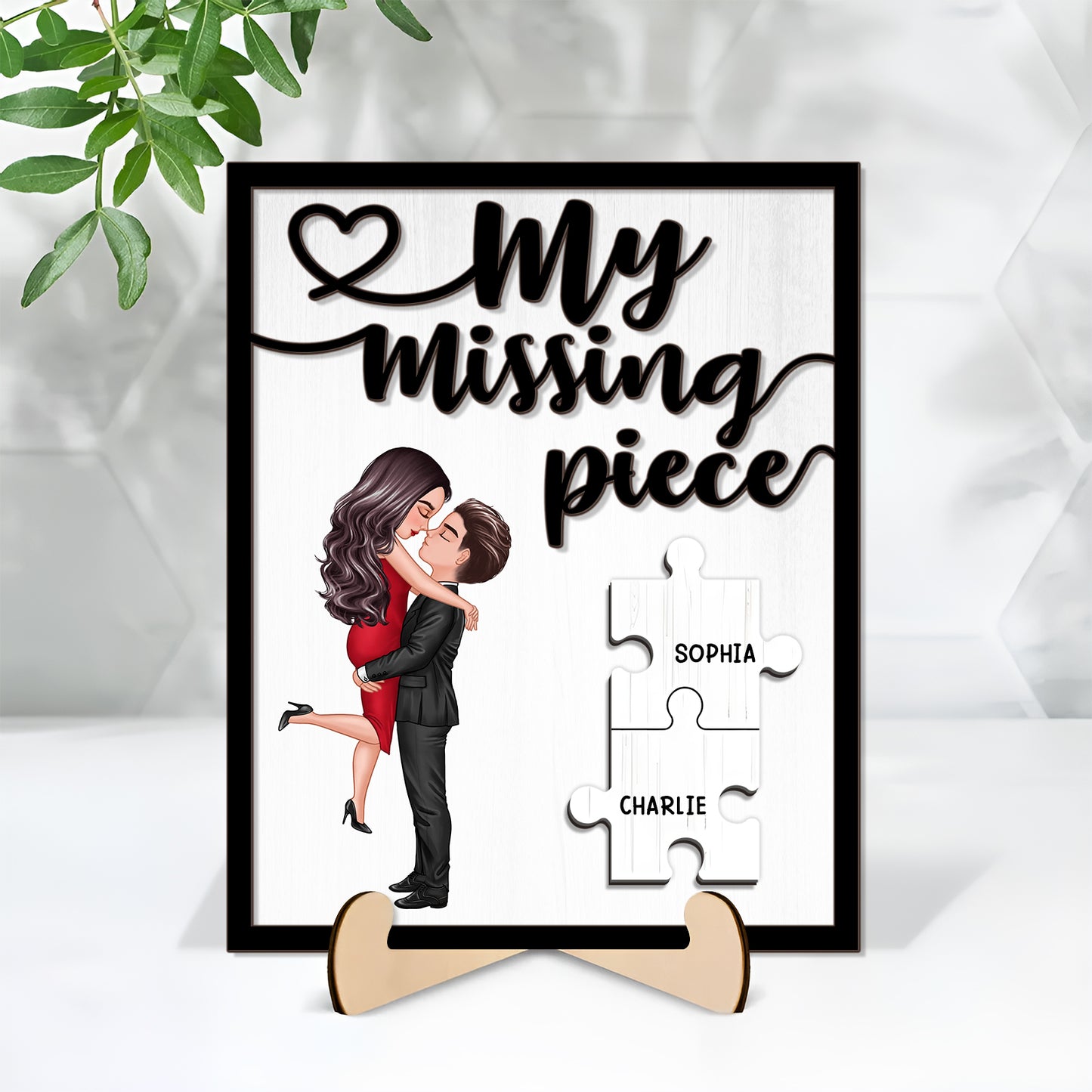 Couple - My Missing Piece Hugging Kissing Couple - Personalized Wooden Layers Plaque