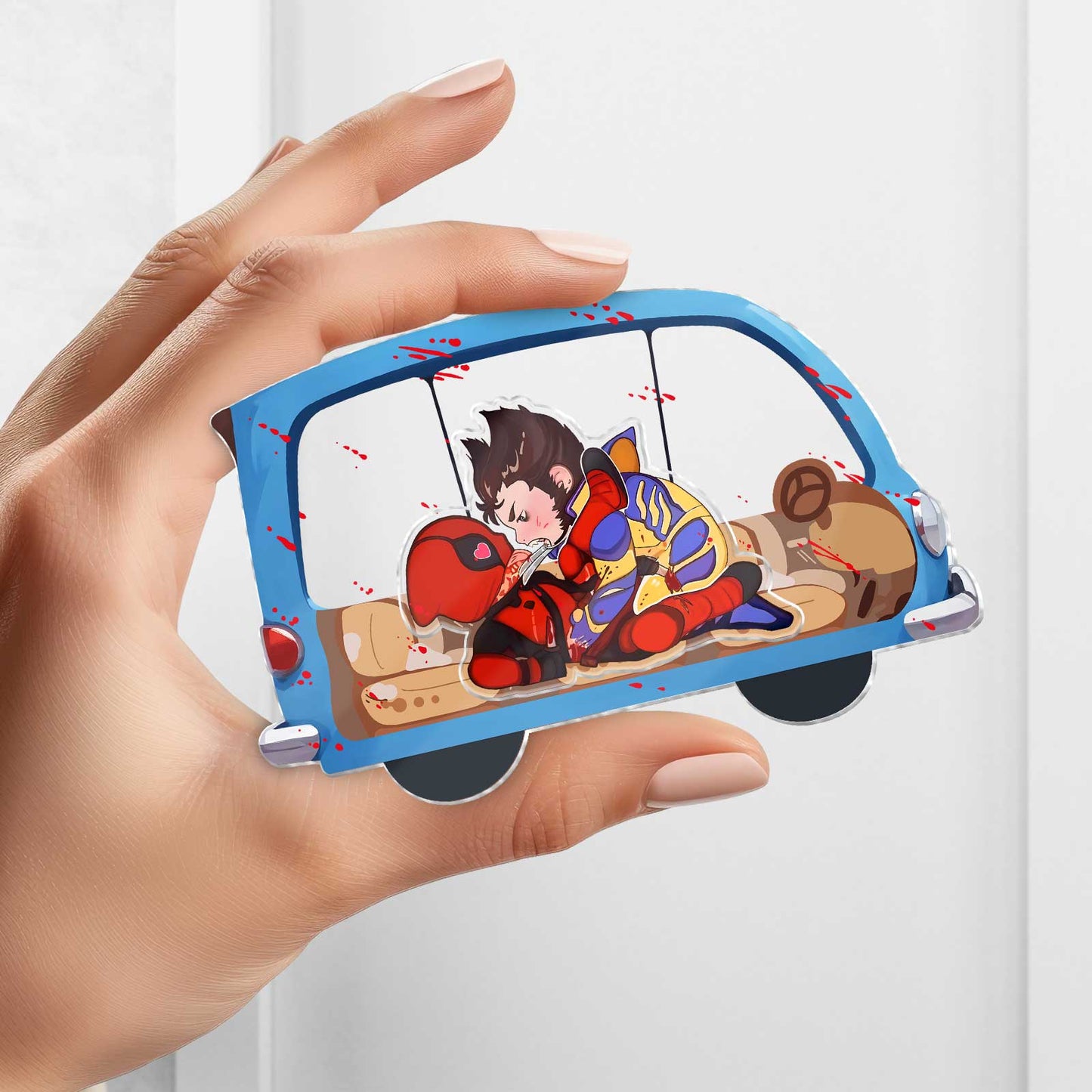 Movie Parody - Deadpool and Wolverine Car Fight - Personalized 3-Layered Acrylic Keychain