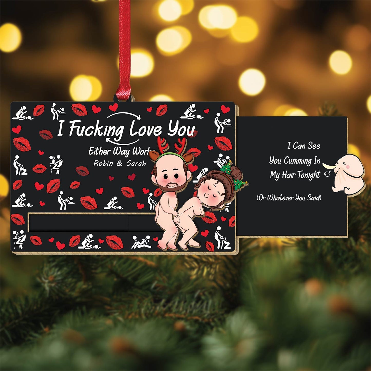 Couple - I Fucking Love You - Personalized Wooden Slider Card - Ver 3