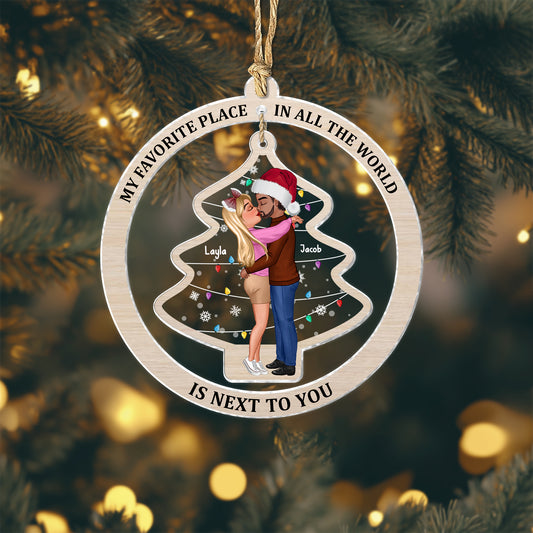 Couple - My Favorite Place In All The World Is Next To You - Personalized Hanging Spinner Ornament