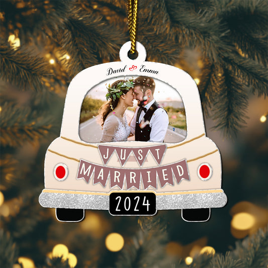 Couple - Just Married 2024 - Personalized Photo Acrylic Ornament