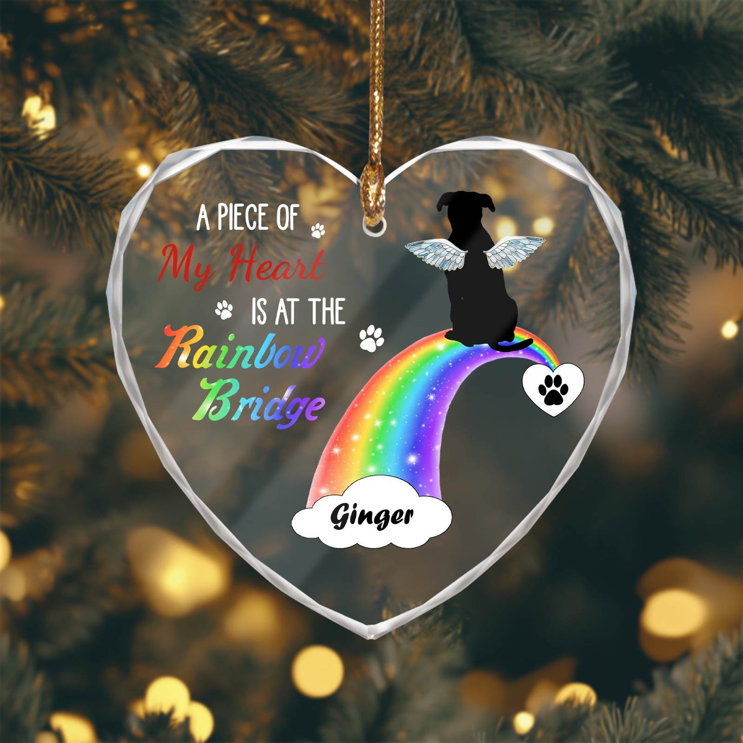 Pet Lover - A Piece Of My Heart At The Rainbow Bridge - Personalized Heart Shape Glass Ornament