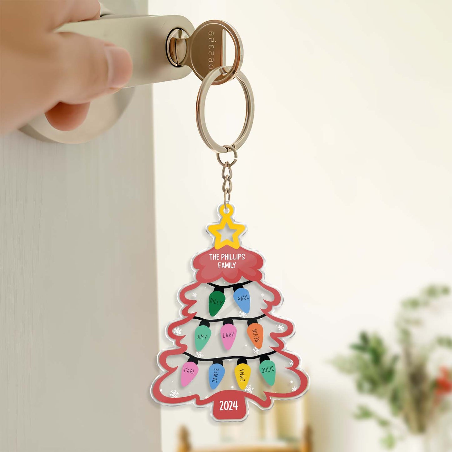 Family - Christmas Tree With Cutesy Bulb - Personalized Acrylic Keychain